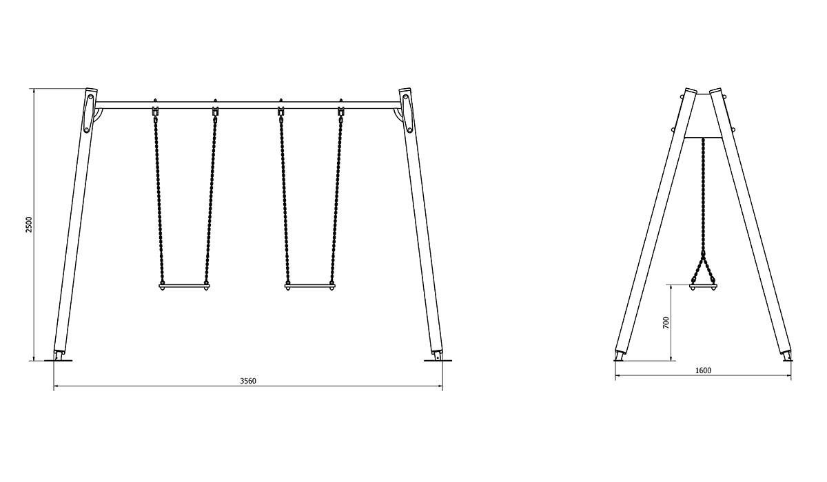 Eco-Pro Ljuljaška drvena sa dve sedalice U01 Dimensions